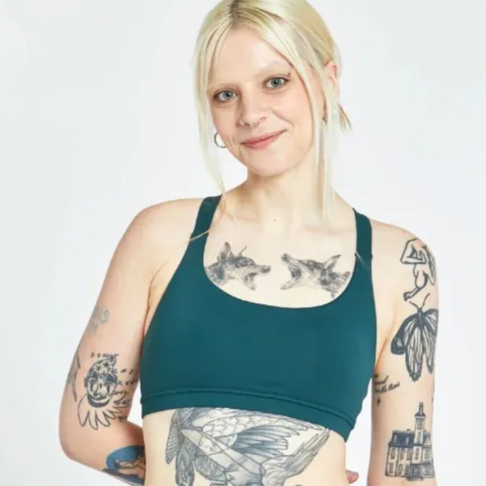 Oiselle Hi Twenty bra Juniper Teal, size 10